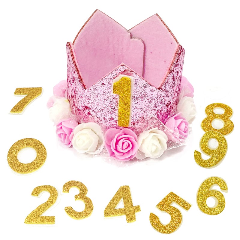 Rimobul Pet Crown Dog Birthday Hat Reusable Birthday Party Crown Girl Cat Doggie Headband Hats with 0-9 Figures Charms Gift Grooming Accessories with Glue Dots Pack of 1(Pink) - Image 1